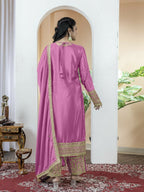Teeya Creation Baby Pink Color Chinnon Silk Embroidery Work Fully Stitched Salwar Suit | Grocsy
