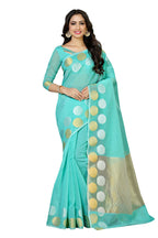 Mimosa Women's Turquoise Blue Kanchipuram Cotton Saree | Grocsy