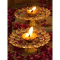 Tied Ribbons Set of 2 Gold-Toned Decorative Crystal Diyas | Grocsy
