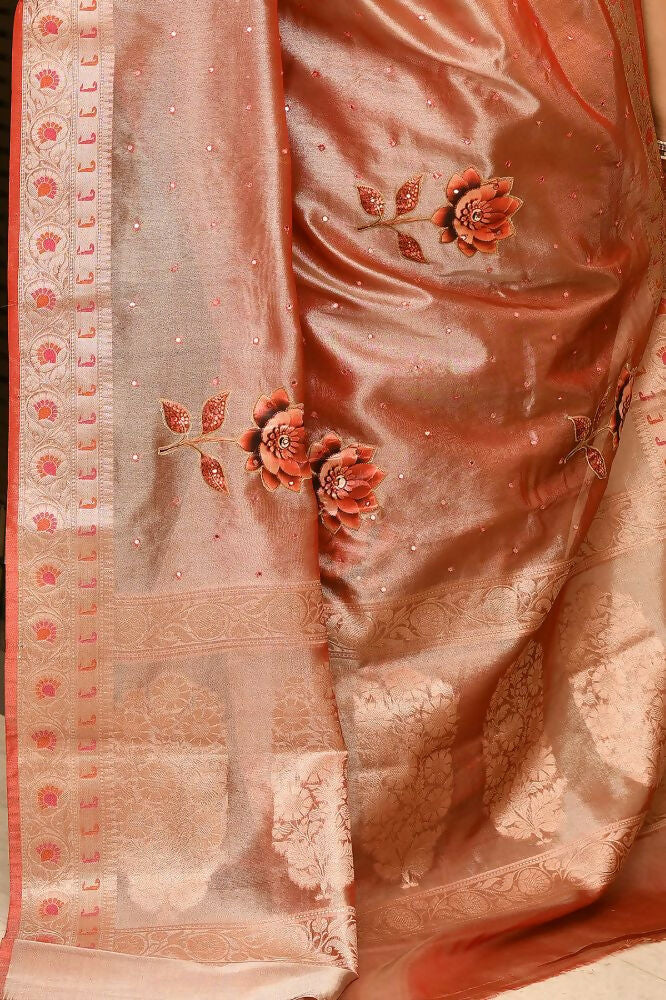 Joban Fashion Blue & Orange Saree Kataan Ikkat | Grocsy