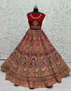Jyoti Fashion Women's Red Velvet Multi Thread Embroidered with Zircon Diamond Wedding Lehenga Choli | Grocsy