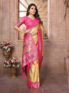 Aastha Fashion Cream Banarasi Tissue Silk Weaving Saree | Grocsy