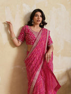 Teeya Creation New Trendy Leheriya Bandhani Georgette Saree For Daily Wear -Pink | Grocsy