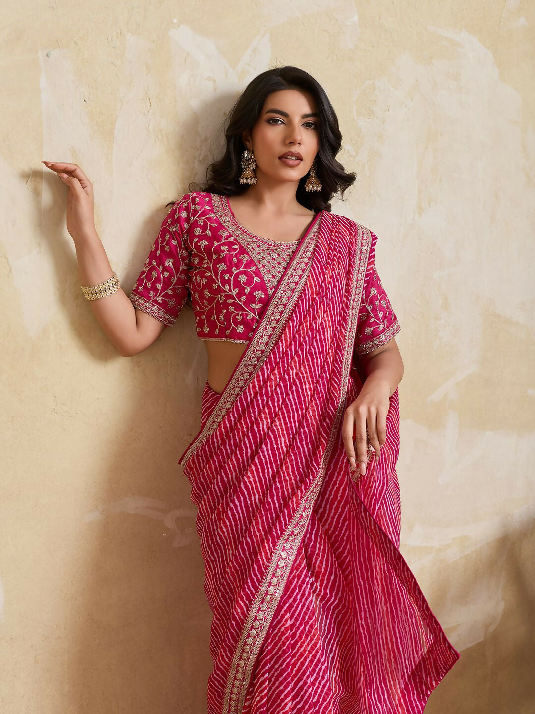 Teeya Creation New Trendy Leheriya Bandhani Georgette Saree For Daily Wear -Pink | Grocsy