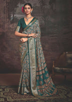Joban Fashion Rama Green Dola Tussar Silk Self Jacquard Border Saree | Grocsy