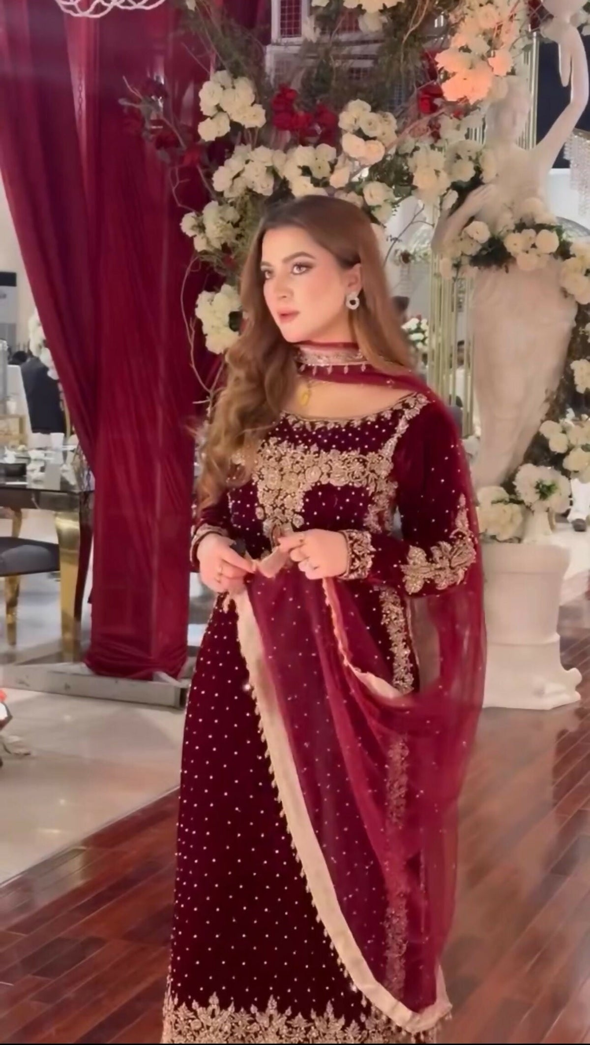 Joban Fashion Wine Velvet Sequence Embroidery Work Kurta Set | Grocsy