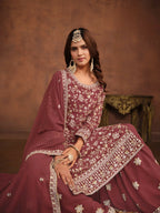 Anaita Brown Embroidered Faux Georgette Salwar Suit | Grocsy