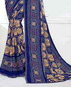 Blue Georgette Bandhani Printed Saree With Unstitched Blouse Piece - Jyoti | Grocsy