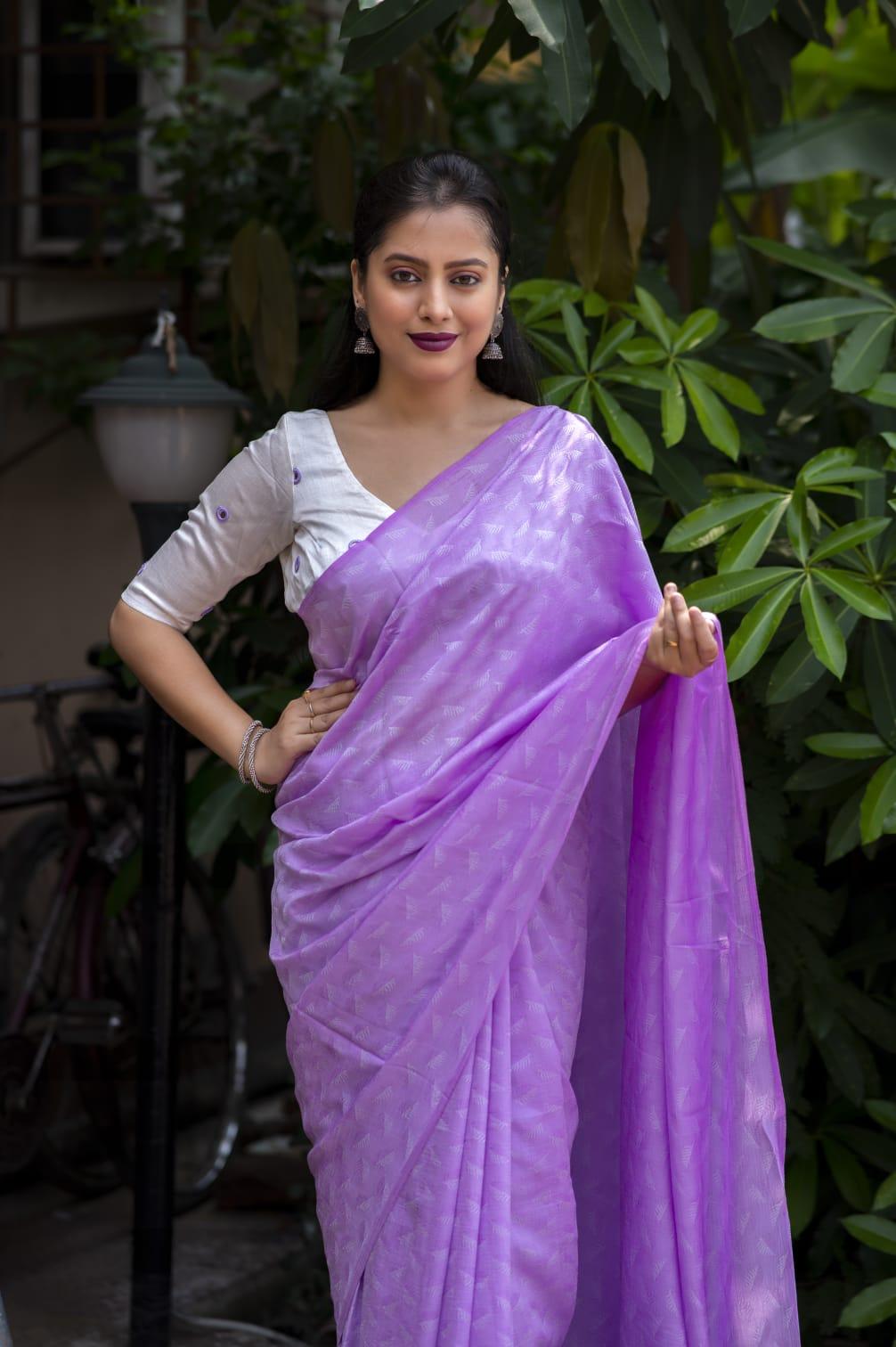 Lavender Poly Georgette Woven Design Saree with Unstitched Blouse - A2M | Grocsy