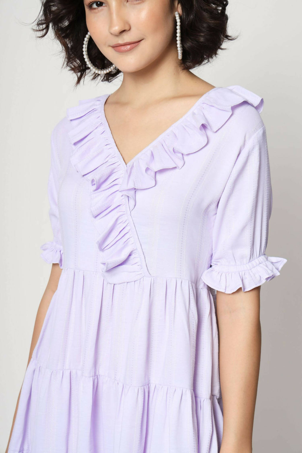Purple Viscose Texture Flared Dress - Shivani | Grocsy
