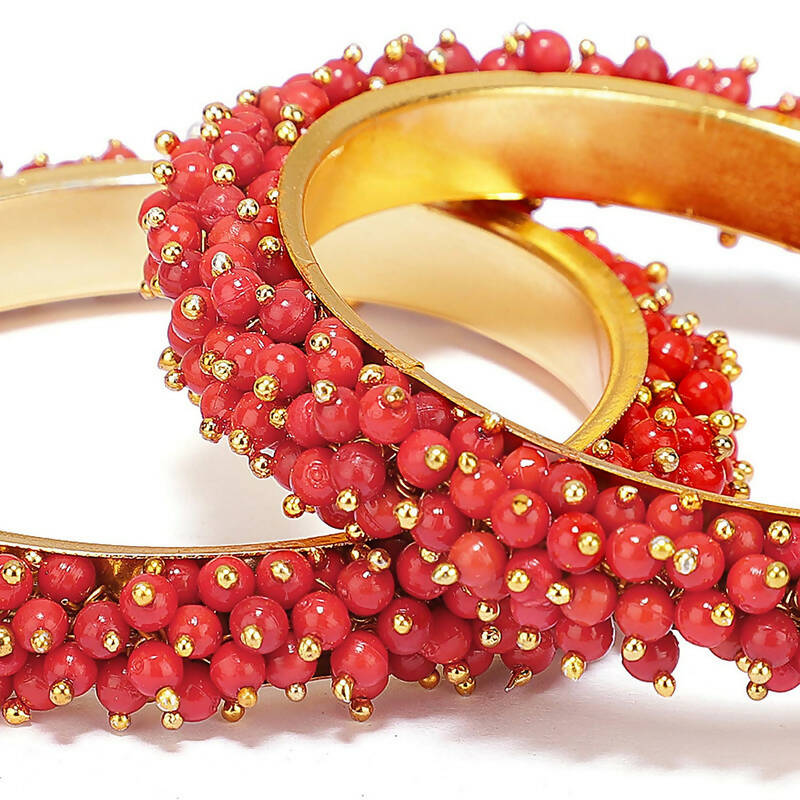 Mominos Fashion Joharkamal Gold-Polished Red Beads Work Bangles | Grocsy