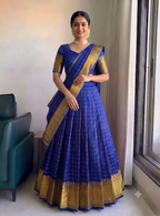 Teeya Creation Vibrant Royal Blue Checkered Silk Lehenga Choli with Antique Gold Border | Grocsy