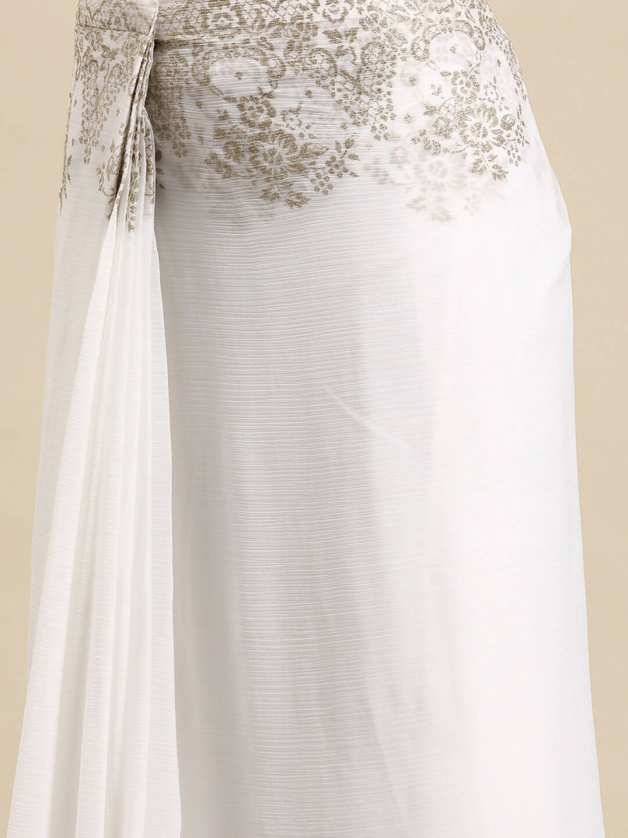 Ahalyaa Women's Traditional Semi Stitch Saree - White | Grocsy