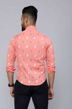 Miravan Men's Peach Spread Collar Animal Print Partywear Shirt | Grocsy