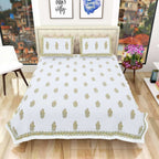 Premium Hand Block Printed Rajasthani Double Bedsheet Bedspread with 2 Pillow Covers | Grocsy