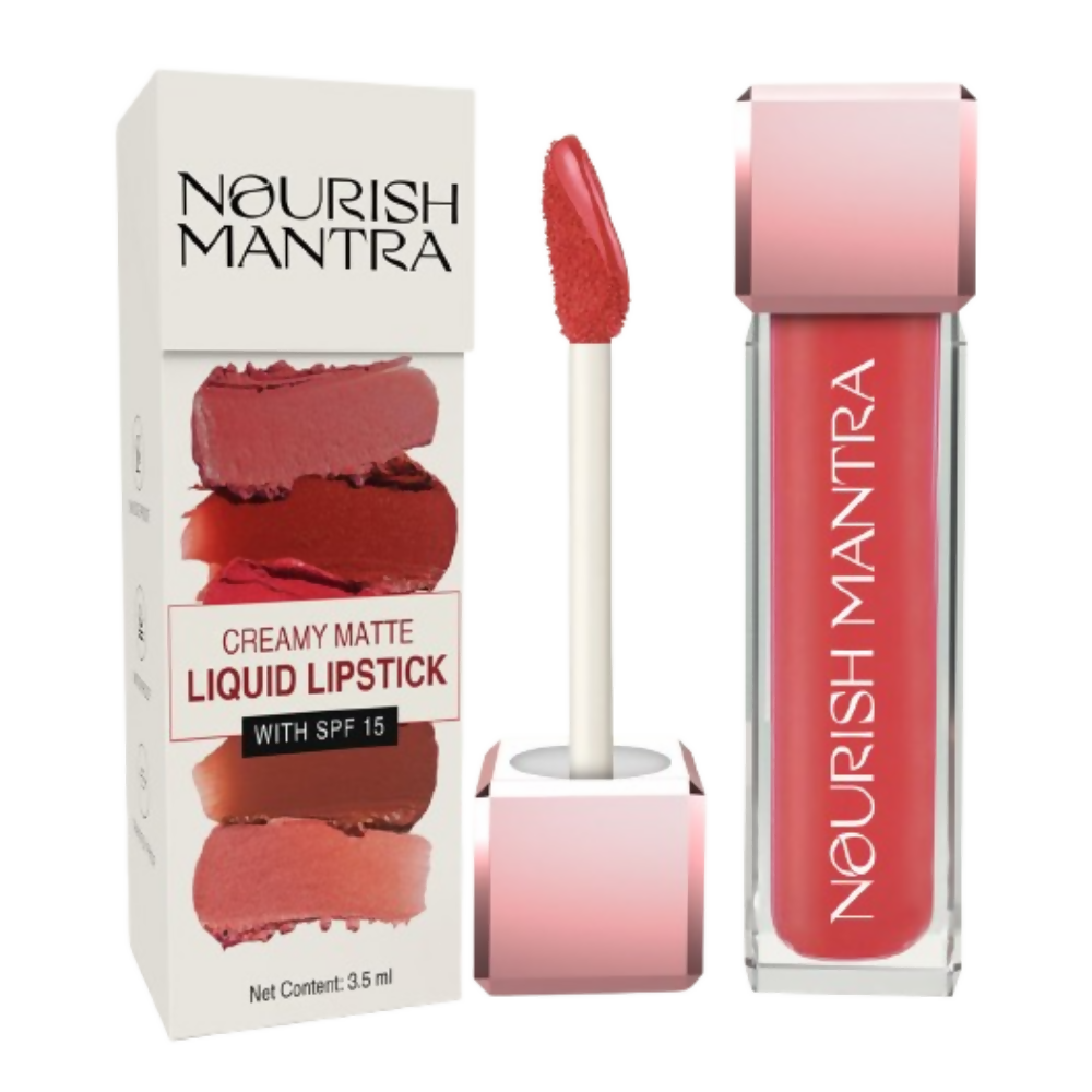 Nourish Mantra Liquid Lipstick Creamy Matte with SPF/ Water Proof, Smudge Proof Shade Masoom Pink-Ishq Vala Red | Grocsy