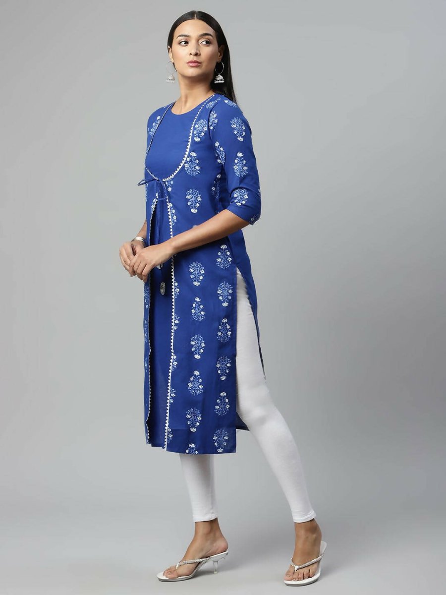 Ahalyaa Womens Beautiful Royal Blue Pure Cotton Printed Kurtas | Grocsy