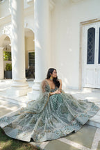Eilara Glamorous Dusty Green Butterfly Net With Thread And Sequence Embroidered Work Fancy Lace Lehenga Choli For Wedding | Grocsy