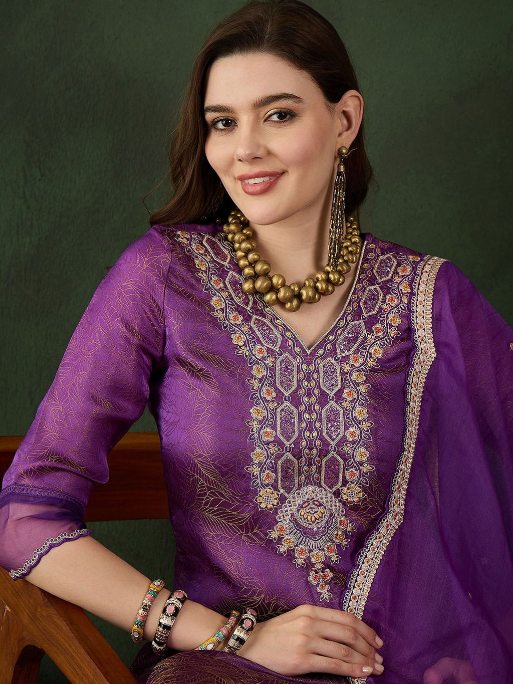 Sangria Embroidered Kurta & Trouser With Dupatta | Grocsy