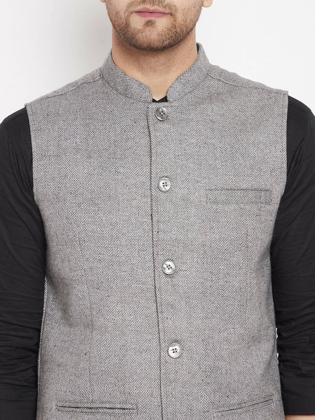 Even Apparels Grey Wool Men Woven Nehru Jacket WL730 | Grocsy