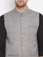 Even Apparels Grey Wool Men Woven Nehru Jacket WL730 | Grocsy