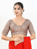 Joban Fashion Multi Mulberry Silk Padded Blouse With V Neck Elbow Sleeves | Grocsy