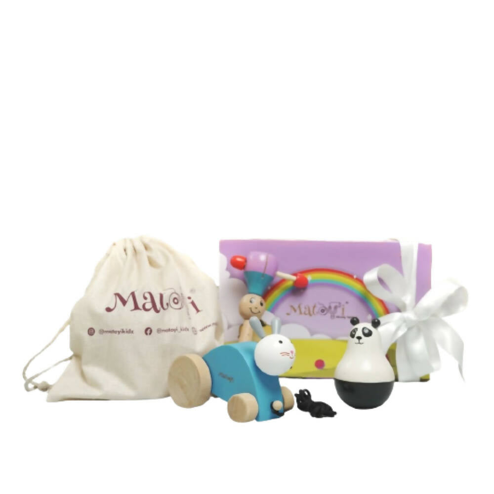 Matoyi Wobbly Panda & Blue Rabbit Pull Along & Maraca For Kids | Grocsy