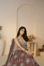 Kesar Fab Dark-Onion-Pink Silk Embroidered Lehenga | Grocsy