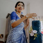 DEIANA'S Beautiful Designer Golden zari Soft Lichi Silk Saree - Blue | Grocsy