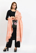Mominos Fashion Moeza Women's Linen Cotton Silver Border Peach Dupatta | Grocsy