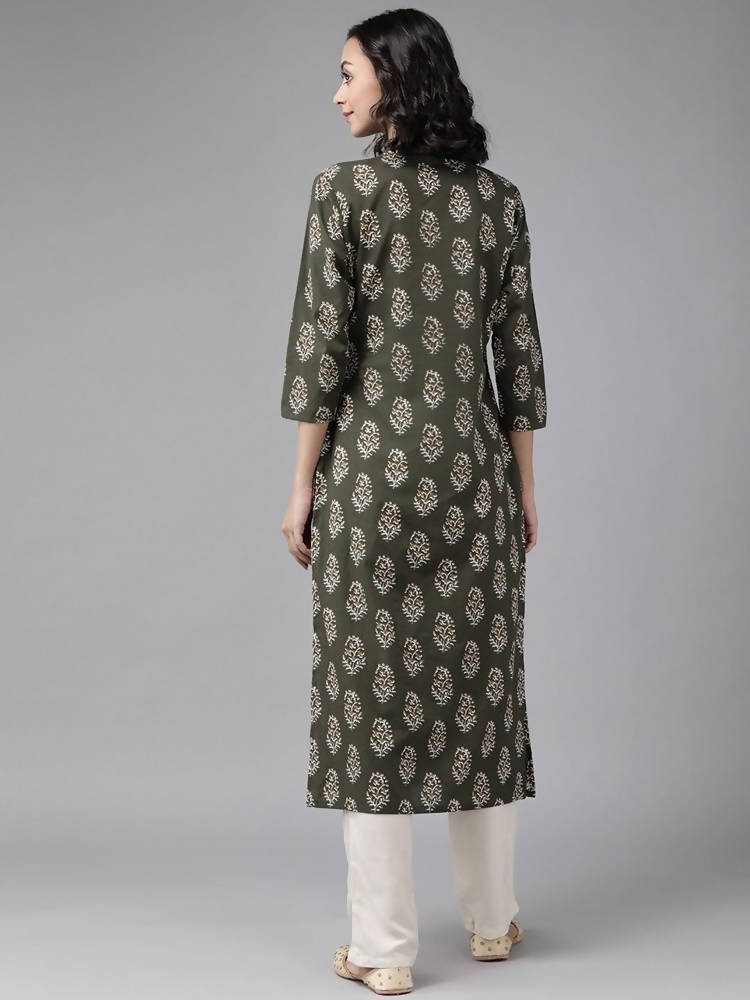 Yufta Green And off White Kurta And Palazzo Set | Grocsy