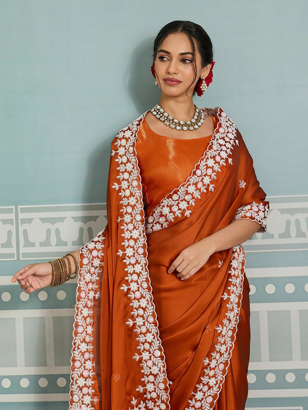 Teeya Creation New Trendy Party Wear Soft Silk Saree-Orange | Grocsy