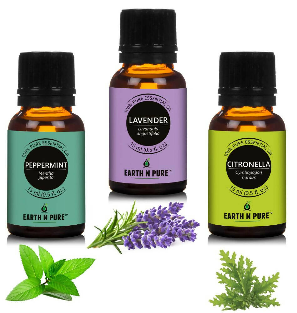 Earth N Pure Essential Oils (Lavender, Peppermint & Citronella) Combo | Grocsy