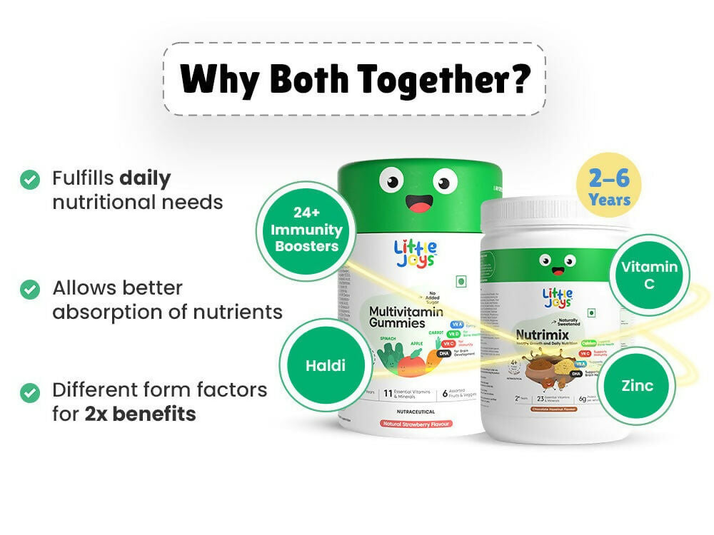Little Joys Nutrimix Powder Hazelnut Chocolate + Multivitamin Gummies Combo | Grocsy