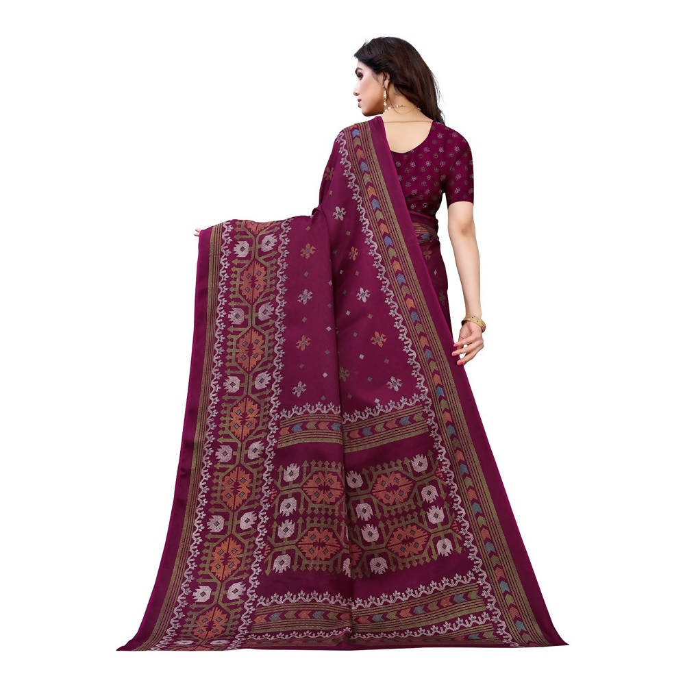Vamika Printed Jute Silk Purple Saree (Namita Purple) | Grocsy