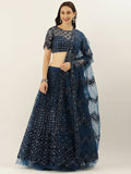 House of Panchhi Navy Blue Net Semi Stitched Coding, Sequins and Mirror work Lehenga Choli | Grocsy