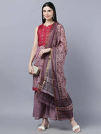 Myshka Women Multicoloured Embroidered Panelled Kurti with Palazzos With Dupatta | Grocsy
