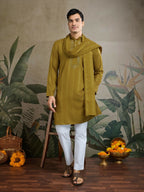 Vastranavya Rust Yellow Exclusive Viscose Rayon Festival Wear Real Mirror Work Kurta with Dupatta | Grocsy