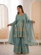Teeya Creation New Womens Trendy Embroidery Sequence Work Teal Kurta Set | Grocsy