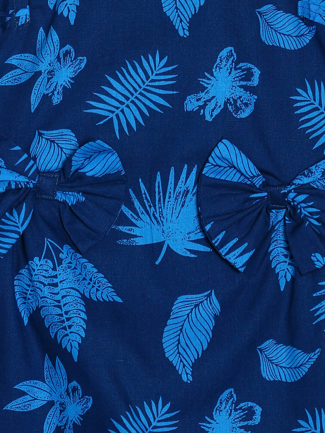 Manet Cotton Frill Bow Frock Leaf Printed - Blue | Grocsy