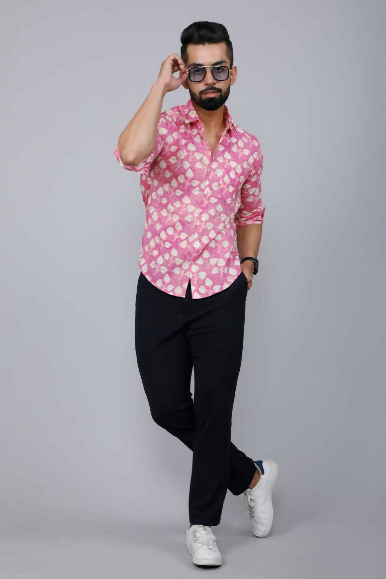Miravan Men's Pink Print Comfort Cotton Festive Shirt | Grocsy