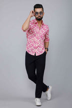 Miravan Men's Pink Print Comfort Cotton Festive Shirt | Grocsy