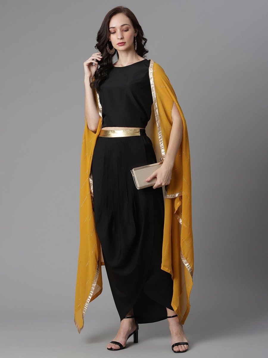 Ahalyaa Women's Black Crepe Top Skirt With Shrug | Grocsy
