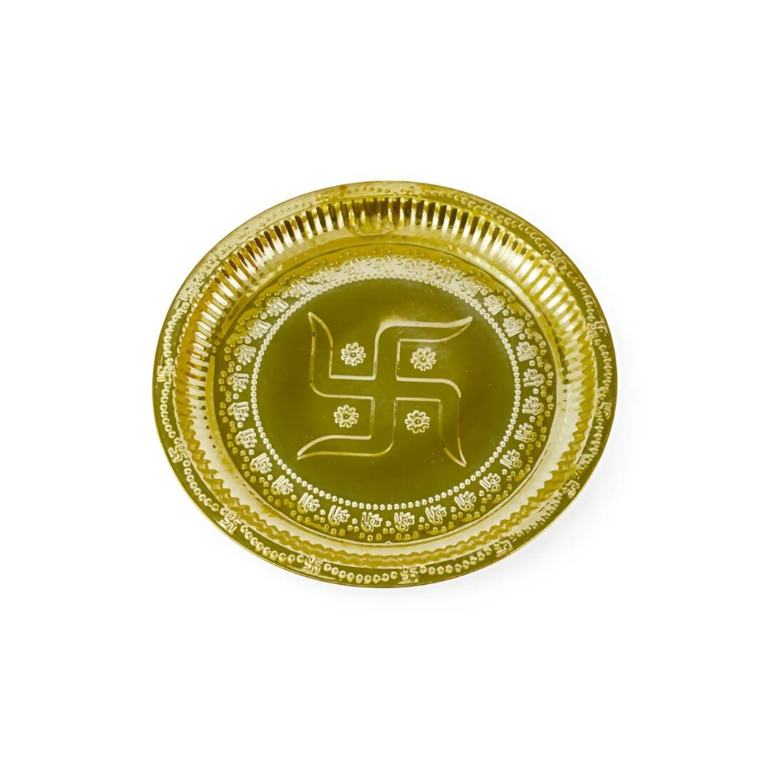 Spillbox Gold-Toned Brass Swastika Thali Pooja Essential | Grocsy