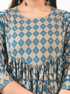 Aramya Blue Soft Cotton Gold foil A-line Kurta for Women | Grocsy
