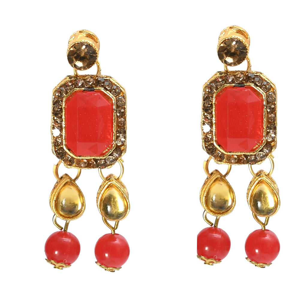 Mominos Fashion Johar Kamal Gold-Polished Brass Finish Kundan/Pearls Choker For Women (Red) | Grocsy