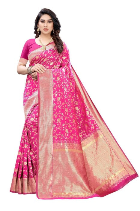 Vamika Banarasi Jacquard Weaving Pink Saree (PARINITI PINK) | Grocsy