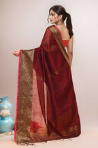 Joban Fashion Maroon Cotton Blend Handloom Saree | Grocsy