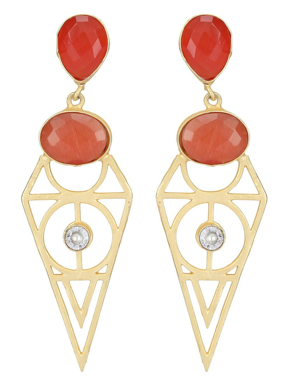 Joban Fashion Women Red Stone Matte Gold Earrings | Grocsy