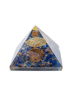 Golden Peacock Blue & Gold-Toned Lapis Lazuli Orgone Stone Pyramid Prism Paperweight | Grocsy